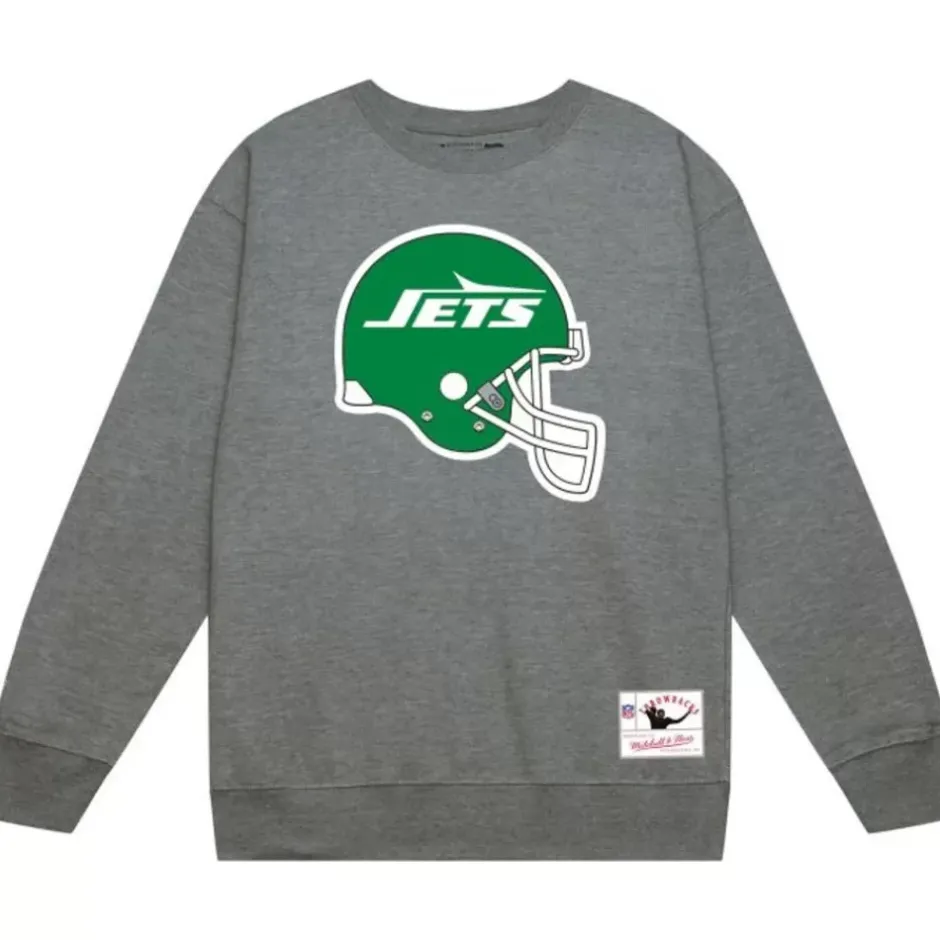Men Mitchell & Ness Hoodies & Sweatshirts-Team Helmet 2 Crew New York Jets