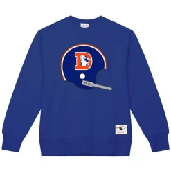 Men Mitchell & Ness Hoodies & Sweatshirts-Team Helmet Crew Denver Broncos