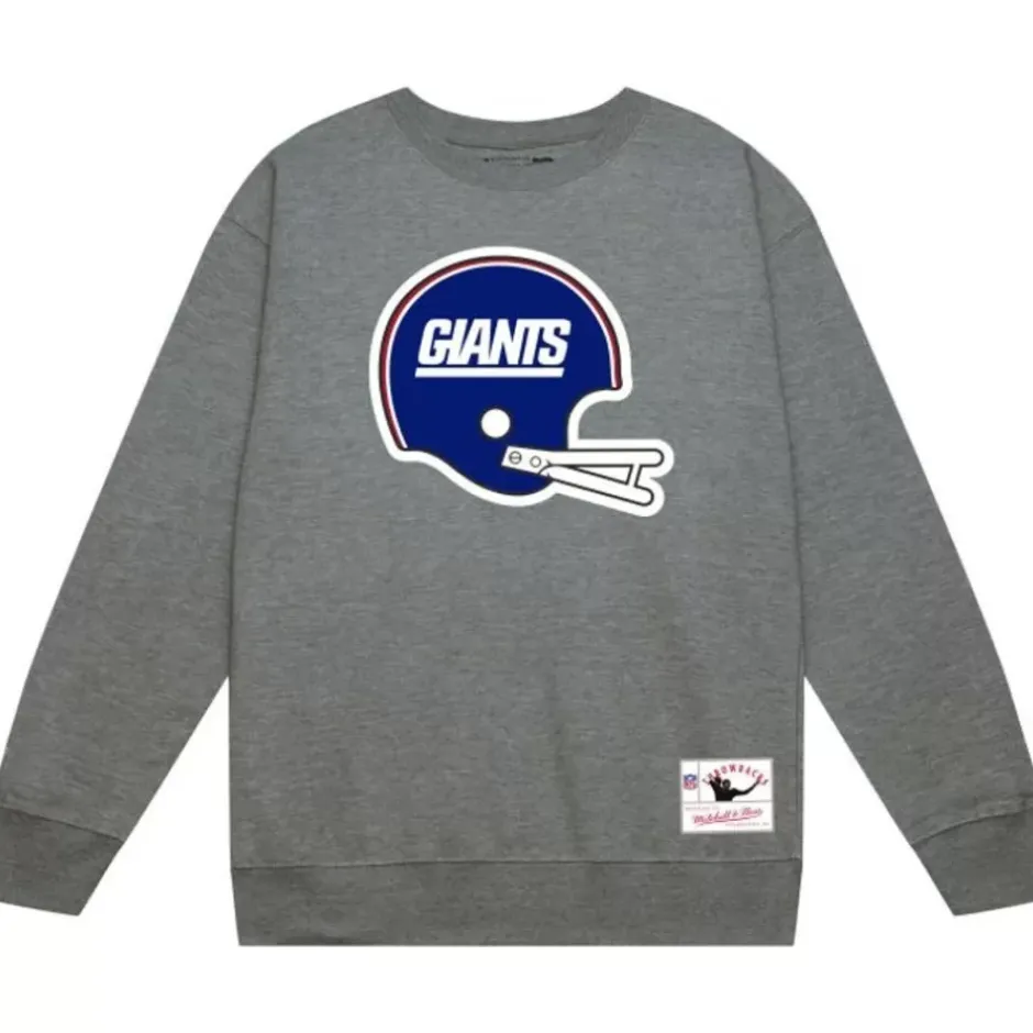 Men Mitchell & Ness Hoodies & Sweatshirts-Team Helmet Crew New York Giants
