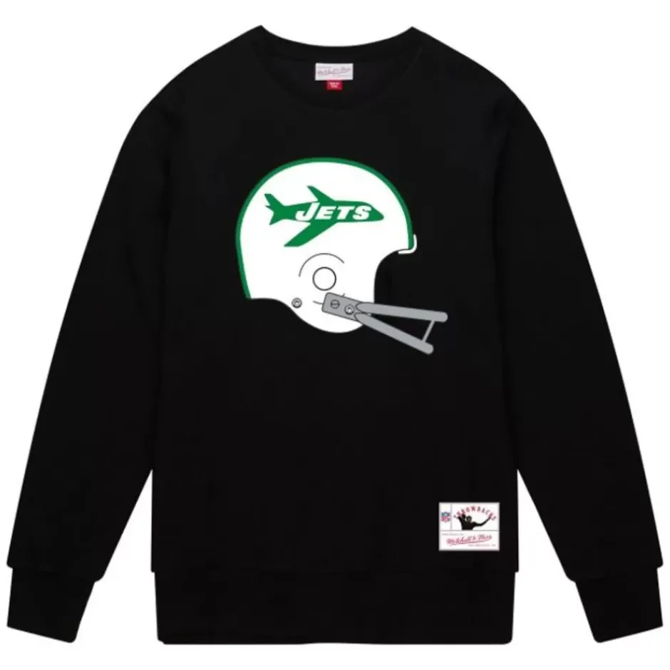 Men Mitchell & Ness Hoodies & Sweatshirts-Team Helmet Crew New York Jets