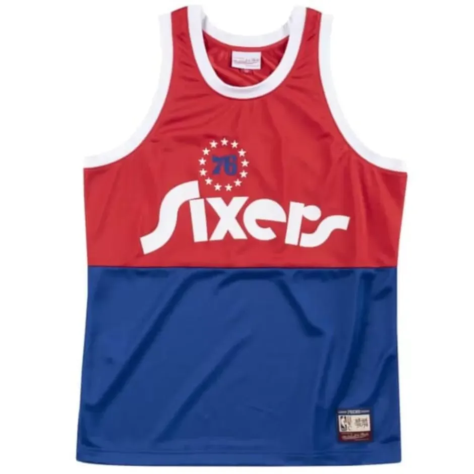 Men Mitchell & Ness T-Shirts & Tops-Team Heritage Tank Philadelphia 76Ers 1965-71