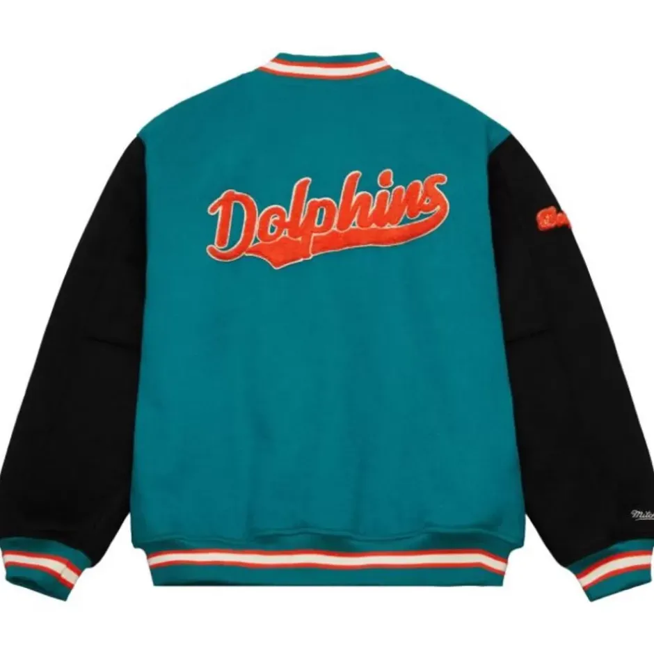 Men Mitchell & Ness Jackets & Outerwear-Team Legacy Varsity Jacket Miami Dolphins