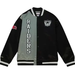 Men Mitchell & Ness Jackets & Outerwear-Team Og 2.0 Lightweight Satin Jacket Oakland Raiders
