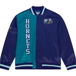 Men Mitchell & Ness Jackets & Outerwear-Team Og 2.0 Lightweight Satin Jacket Charlotte Hornets