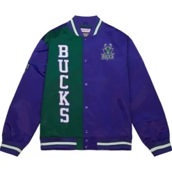 Men Mitchell & Ness Jackets & Outerwear-Team Og 2.0 Lightweight Satin Jacket Milwaukee Bucks
