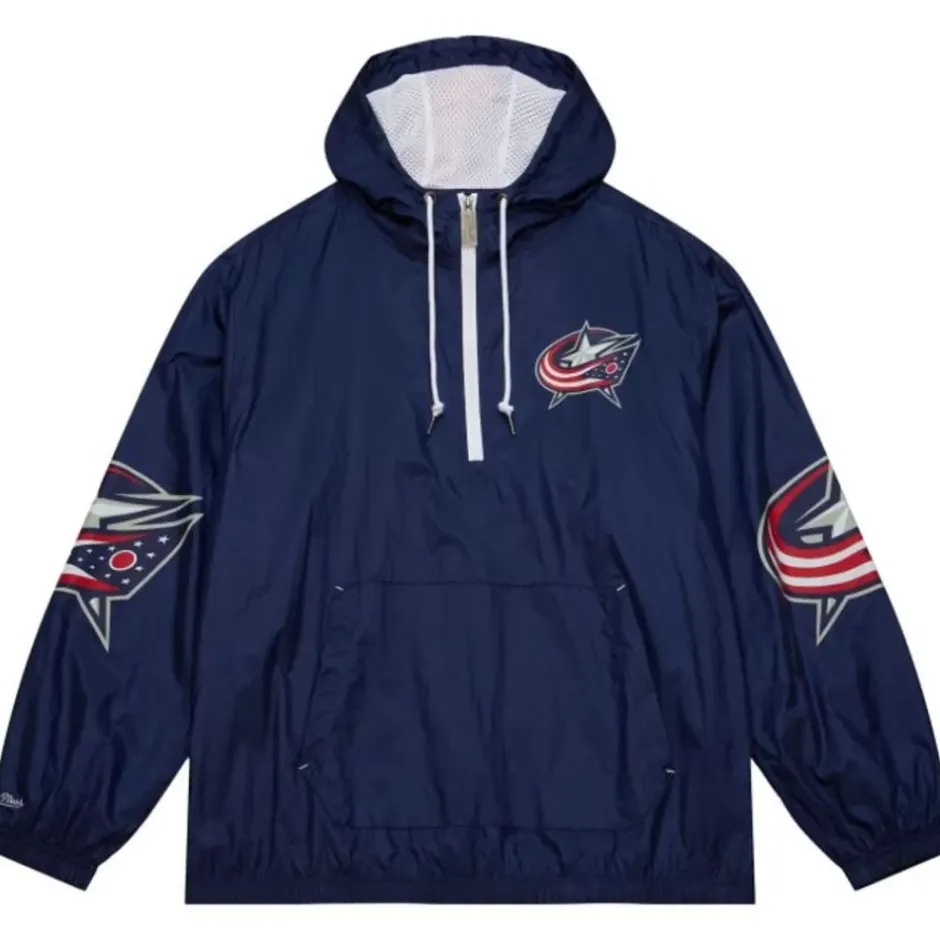 Men Mitchell & Ness Jackets & Outerwear-Team Og Anorak Windbreaker Columbus Blue Jackets