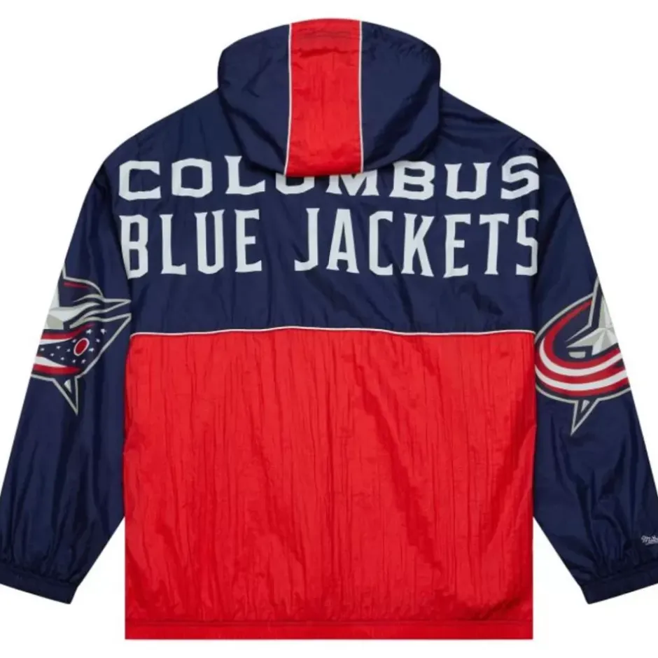 Men Mitchell & Ness Jackets & Outerwear-Team Og Anorak Windbreaker Columbus Blue Jackets
