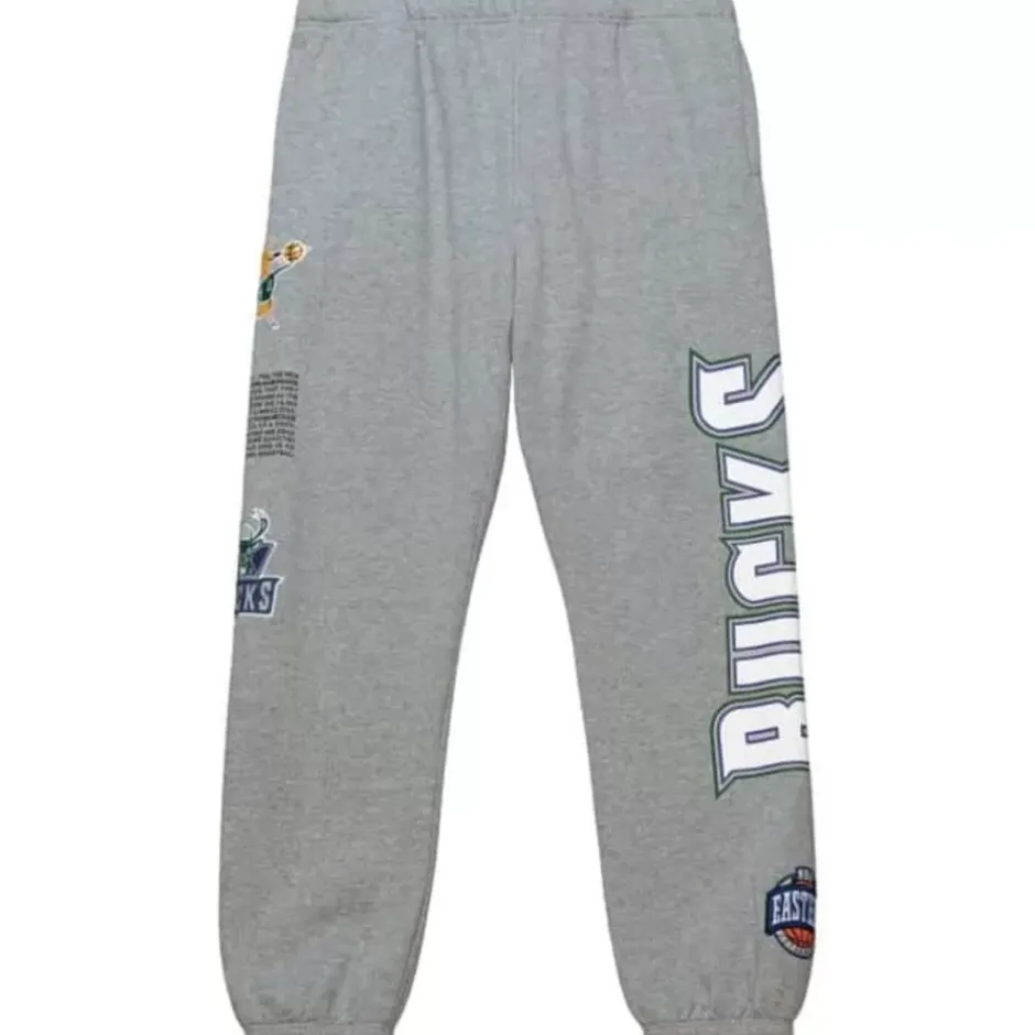 Men Mitchell & Ness Pants-Team Origins Fleece Pant Milwaukee Bucks