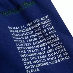 Men Mitchell & Ness Shorts-Team Origins Fleece Short Milwaukee Bucks