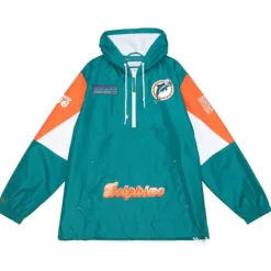 Men Mitchell & Ness Jackets & Outerwear-Team Origins Pullover Anorak Miami Dolphins