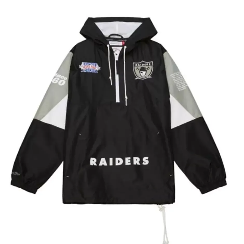 Men Mitchell & Ness Jackets & Outerwear-Team Origins Pullover Anorak Oakland Raiders