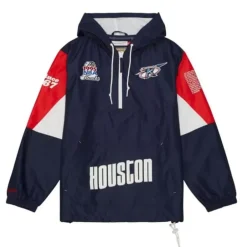 Men Mitchell & Ness Jackets & Outerwear-Team Origins Pullover Anorak Houston Rockets