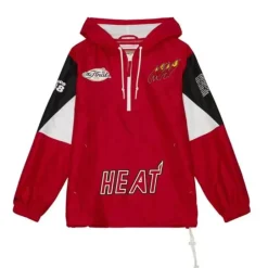 Men Mitchell & Ness Jackets & Outerwear-Team Origins Pullover Anorak Miami Heat