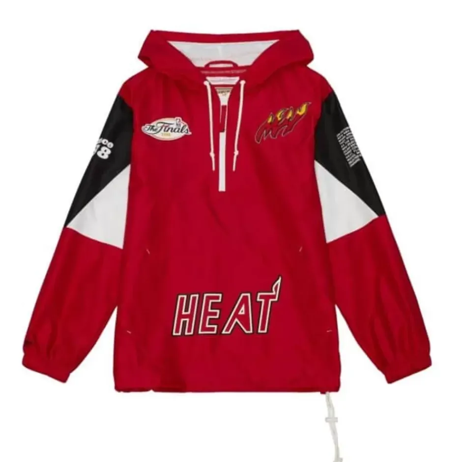 Men Mitchell & Ness Jackets & Outerwear-Team Origins Pullover Anorak Miami Heat