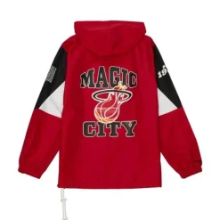 Men Mitchell & Ness Jackets & Outerwear-Team Origins Pullover Anorak Miami Heat
