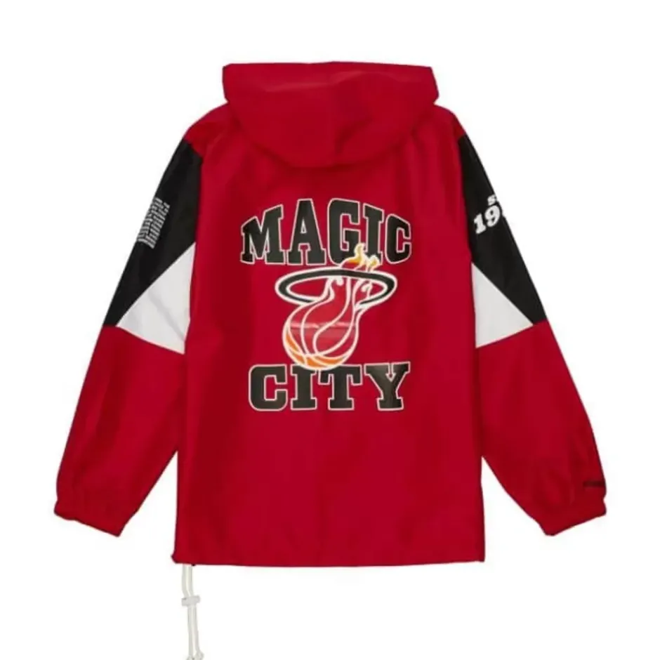 Men Mitchell & Ness Jackets & Outerwear-Team Origins Pullover Anorak Miami Heat