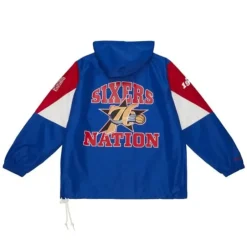 Men Mitchell & Ness Jackets & Outerwear-Team Origins Pullover Anorak Philadelphia 76Ers
