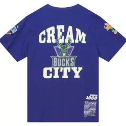 Men Mitchell & Ness T-Shirts & Tops-Team Origins S/S Top Milwaukee Bucks