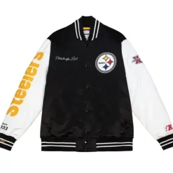 Men Mitchell & Ness Jackets & Outerwear-Team Origins Varsity Satin Jacket Pittsburgh Steelers
