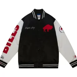 Men Mitchell & Ness Jackets & Outerwear-Team Origins Varsity Satin Jacket Buffalo Bills