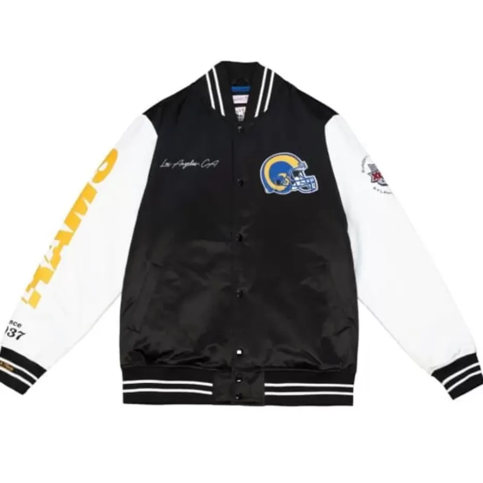 Men Mitchell & Ness Jackets & Outerwear-Team Origins Varsity Satin Jacket Los Angeles Rams