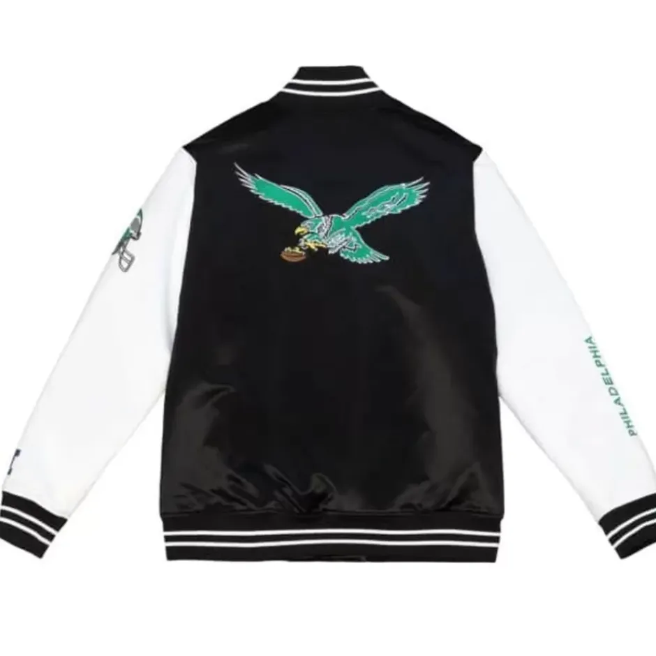 Men Mitchell & Ness Jackets & Outerwear-Team Origins Varsity Satin Jacket Philadelphia Eagles