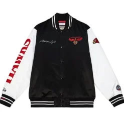 Men Mitchell & Ness Jackets & Outerwear-Team Origins Varsity Satin Jacket Atlanta Hawks