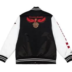 Men Mitchell & Ness Jackets & Outerwear-Team Origins Varsity Satin Jacket Atlanta Hawks
