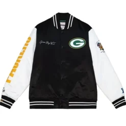 Men Mitchell & Ness Jackets & Outerwear-Team Origins Varsity Satin Jacket Green Bay Packers