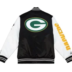 Men Mitchell & Ness Jackets & Outerwear-Team Origins Varsity Satin Jacket Green Bay Packers