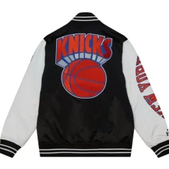 Men Mitchell & Ness Jackets & Outerwear-Team Origins Varsity Satin Jacket New York Knicks