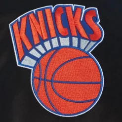 Men Mitchell & Ness Jackets & Outerwear-Team Origins Varsity Satin Jacket New York Knicks