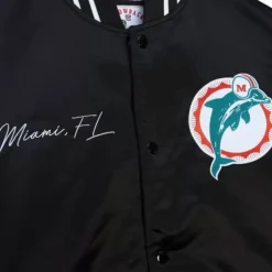 Men Mitchell & Ness Jackets & Outerwear-Team Origins Varsity Satin Jacket Miami Dolphins