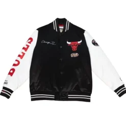 Men Mitchell & Ness Jackets & Outerwear-Team Origins Varsity Satin Jacket Chicago Bulls