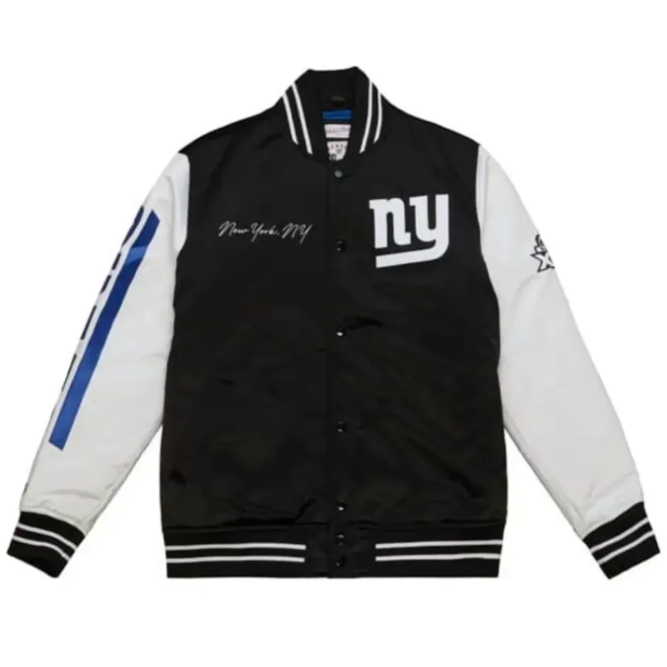 Men Mitchell & Ness Jackets & Outerwear-Team Origins Varsity Satin Jacket New York Giants