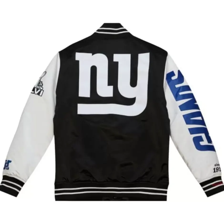 Men Mitchell & Ness Jackets & Outerwear-Team Origins Varsity Satin Jacket New York Giants