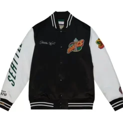 Men Mitchell & Ness Jackets & Outerwear-Team Origins Varsity Satin Jacket Seattle Supersonics