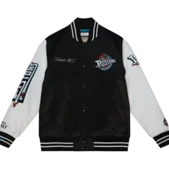 Men Mitchell & Ness Jackets & Outerwear-Team Origins Varsity Satin Jacket Detroit Pistons