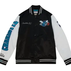 Men Mitchell & Ness Jackets & Outerwear-Team Origins Varsity Satin Jacket Charlotte Hornets