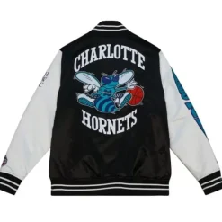 Men Mitchell & Ness Jackets & Outerwear-Team Origins Varsity Satin Jacket Charlotte Hornets