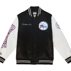 Men Mitchell & Ness Jackets & Outerwear-Team Origins Varsity Satin Jacket Philadelphia 76Ers