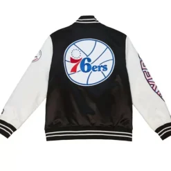 Men Mitchell & Ness Jackets & Outerwear-Team Origins Varsity Satin Jacket Philadelphia 76Ers