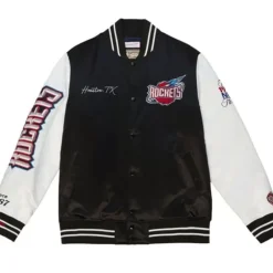 Men Mitchell & Ness Jackets & Outerwear-Team Origins Varsity Satin Jacket Houston Rockets