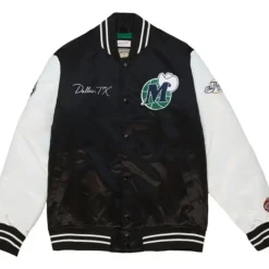 Men Mitchell & Ness Jackets & Outerwear-Team Origins Varsity Satin Jacket Dallas Mavericks