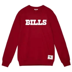 Men Mitchell & Ness Hoodies & Sweatshirts-Team Wordmark 1 Crew Buffalo Bills