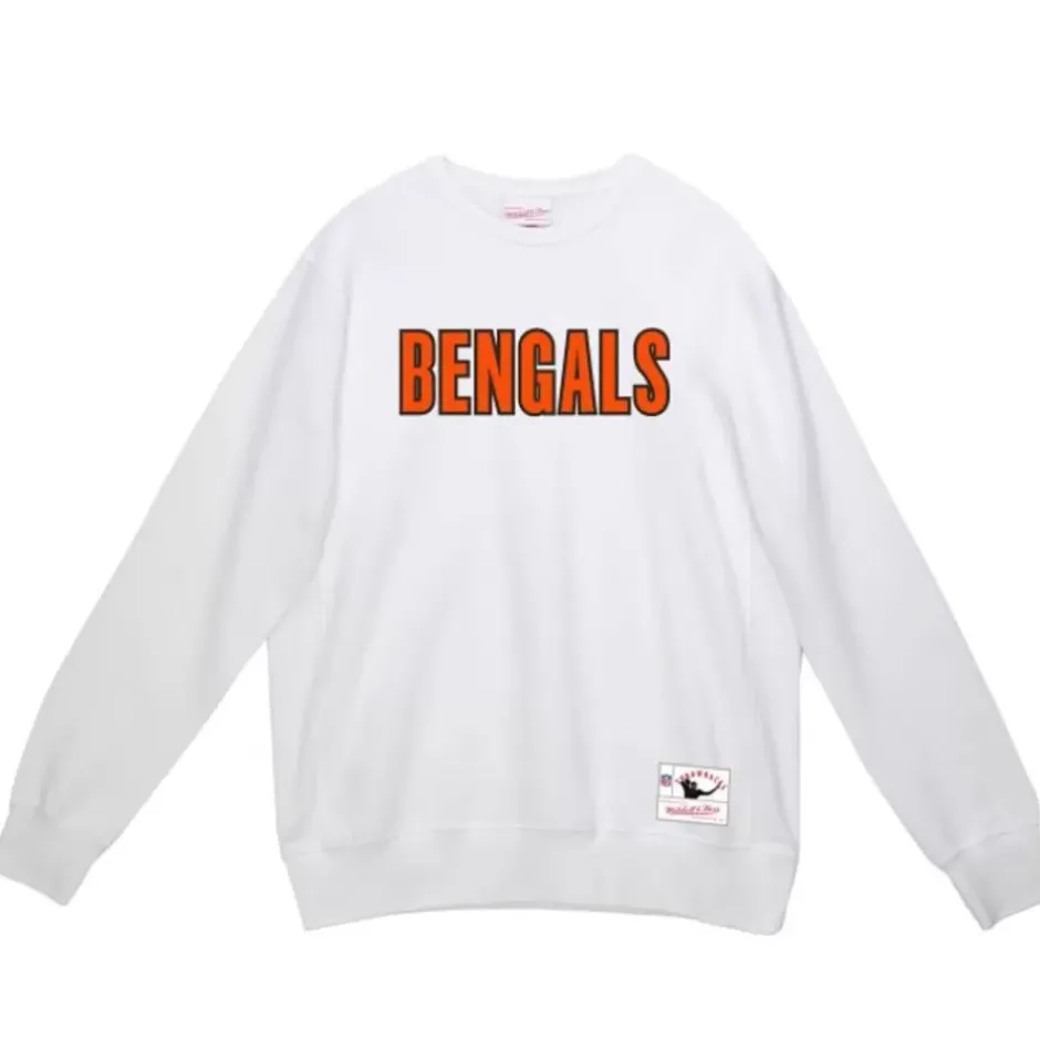 Men Mitchell & Ness Hoodies & Sweatshirts-Team Wordmark 1 Crew Cincinnati Bengals