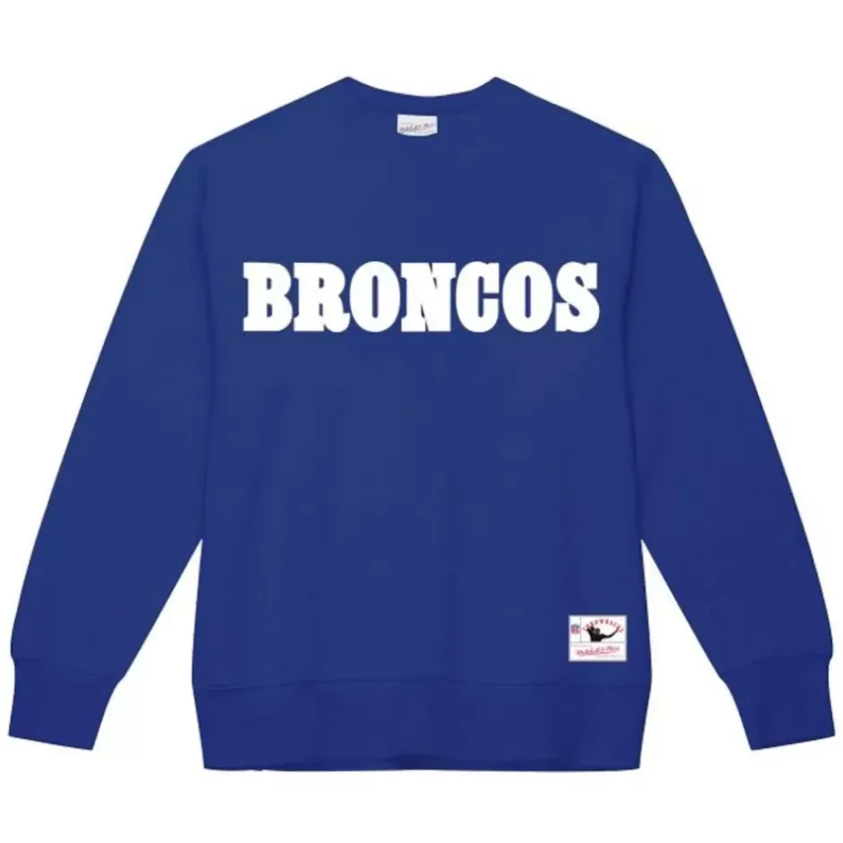 Men Mitchell & Ness Hoodies & Sweatshirts-Team Wordmark 1 Crew Denver Broncos
