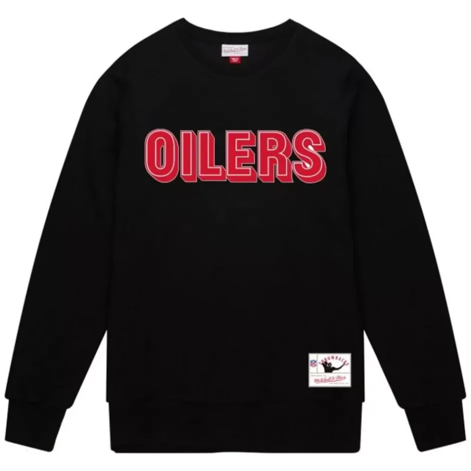 Men Mitchell & Ness Hoodies & Sweatshirts-Team Wordmark 1 Crew Houston Oilers