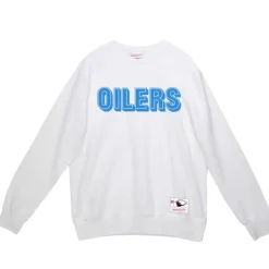 Men Mitchell & Ness Hoodies & Sweatshirts-Team Wordmark 1 Crew Houston Oilers