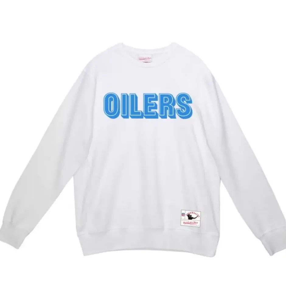Men Mitchell & Ness Hoodies & Sweatshirts-Team Wordmark 1 Crew Houston Oilers